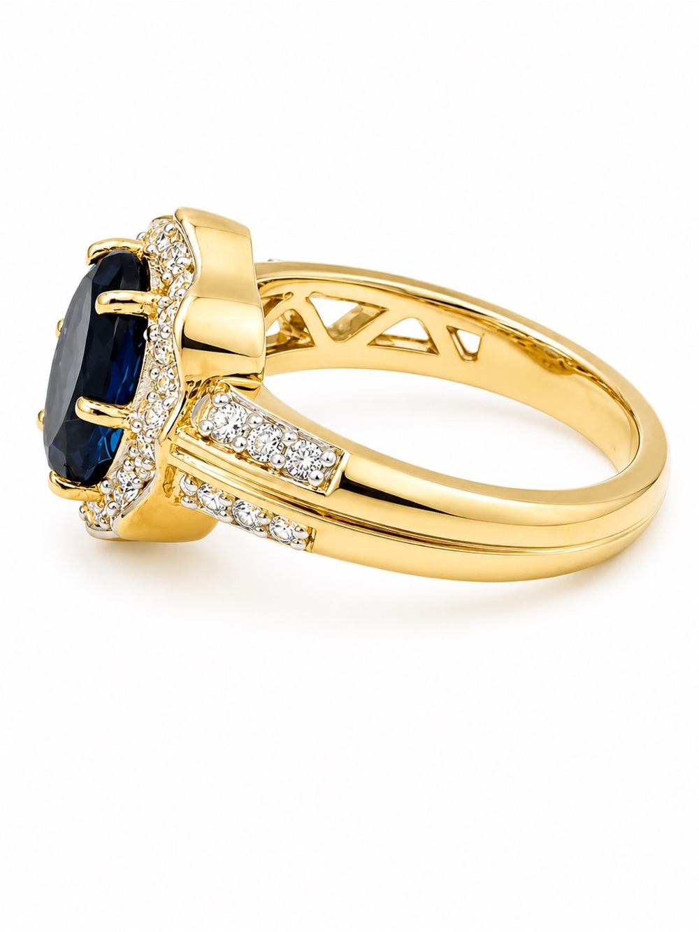 MACY’S • Gold 925 Vermeil Halo Crystal Sapphire Estate Ring - Picture 7 of 9